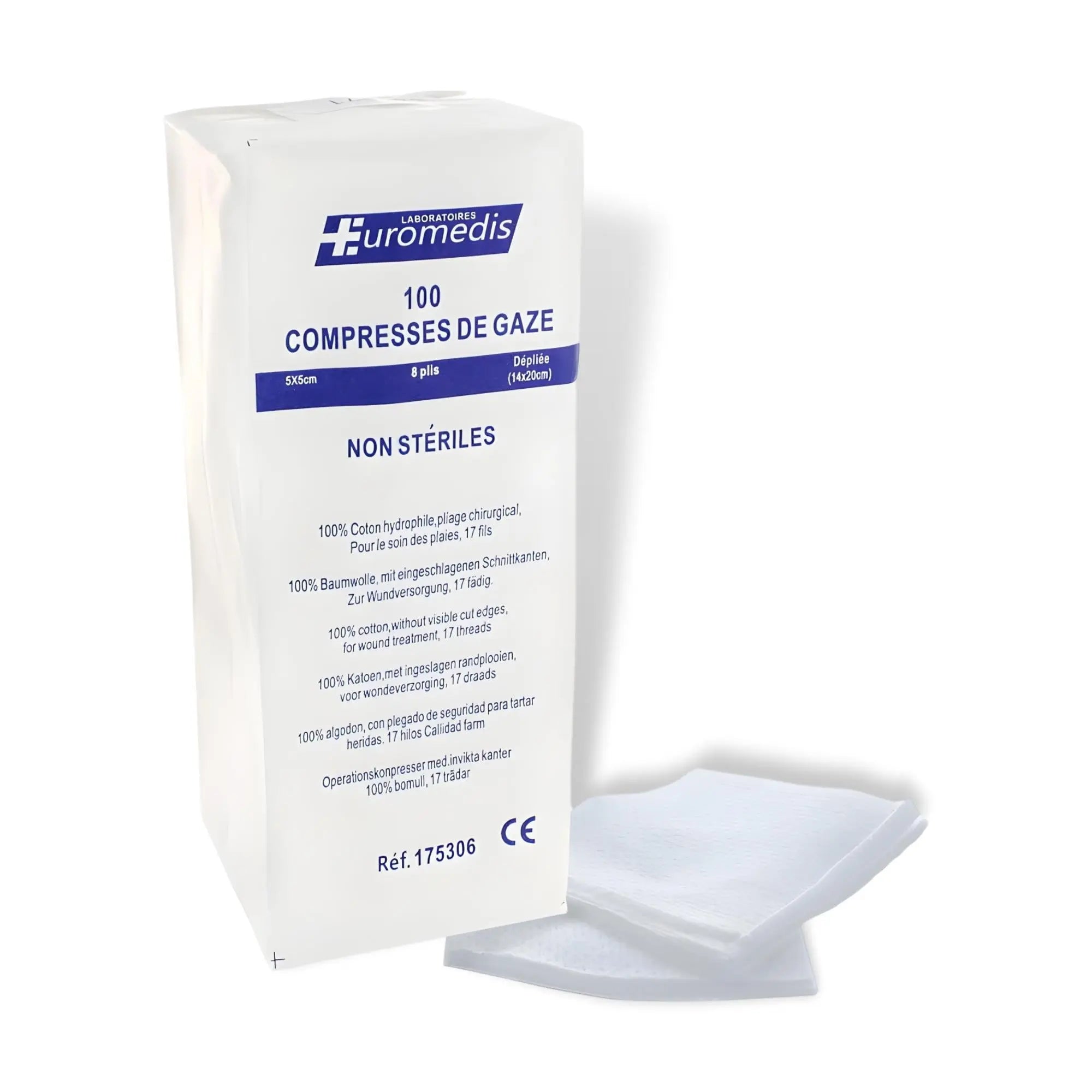 100 non-sterile gauze pads 17 threads - Euromédis