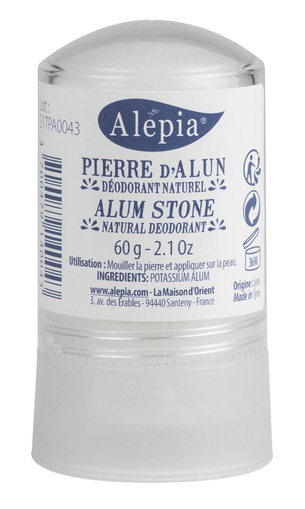 Déodorant naturel à la pierre d'alun - Stick 60 g - Alépia