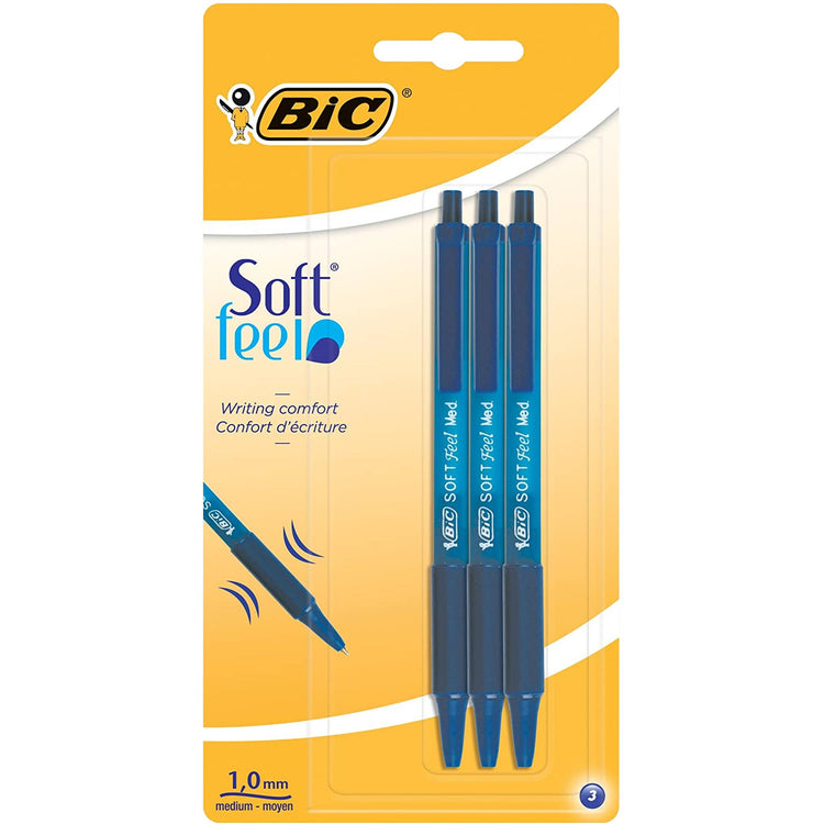 Stylos à bille - bleu medium 1 mm - Soft Feel  - 3 pièces - Bic Bic