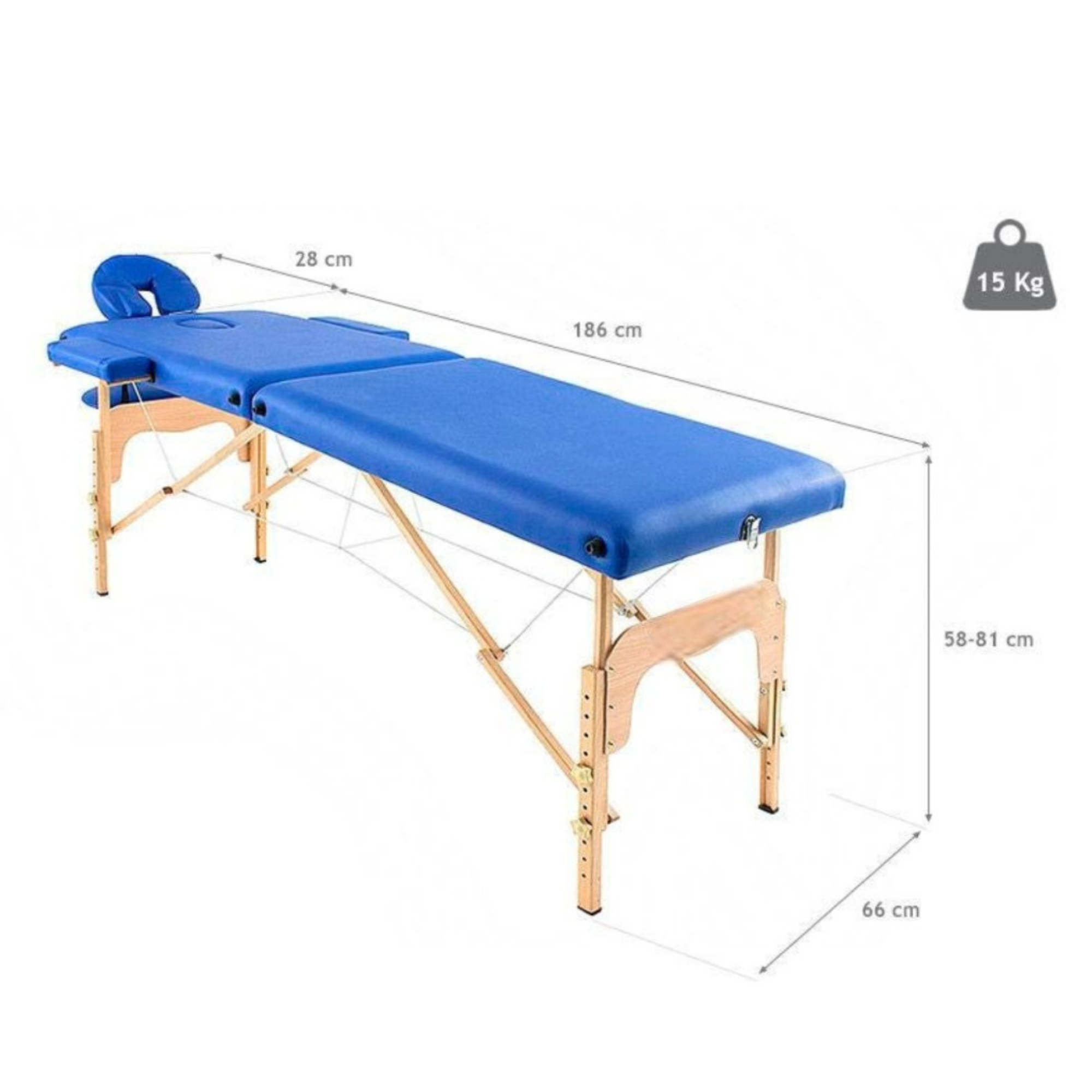Table de massage pliante en bois 186 x 66 cm sans dossier - 6 coloris